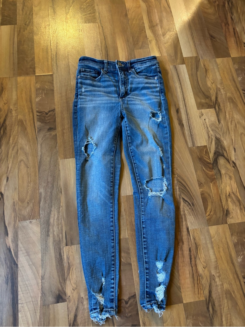 BKE Women's Distressed Dark Blue Skinny Jeans